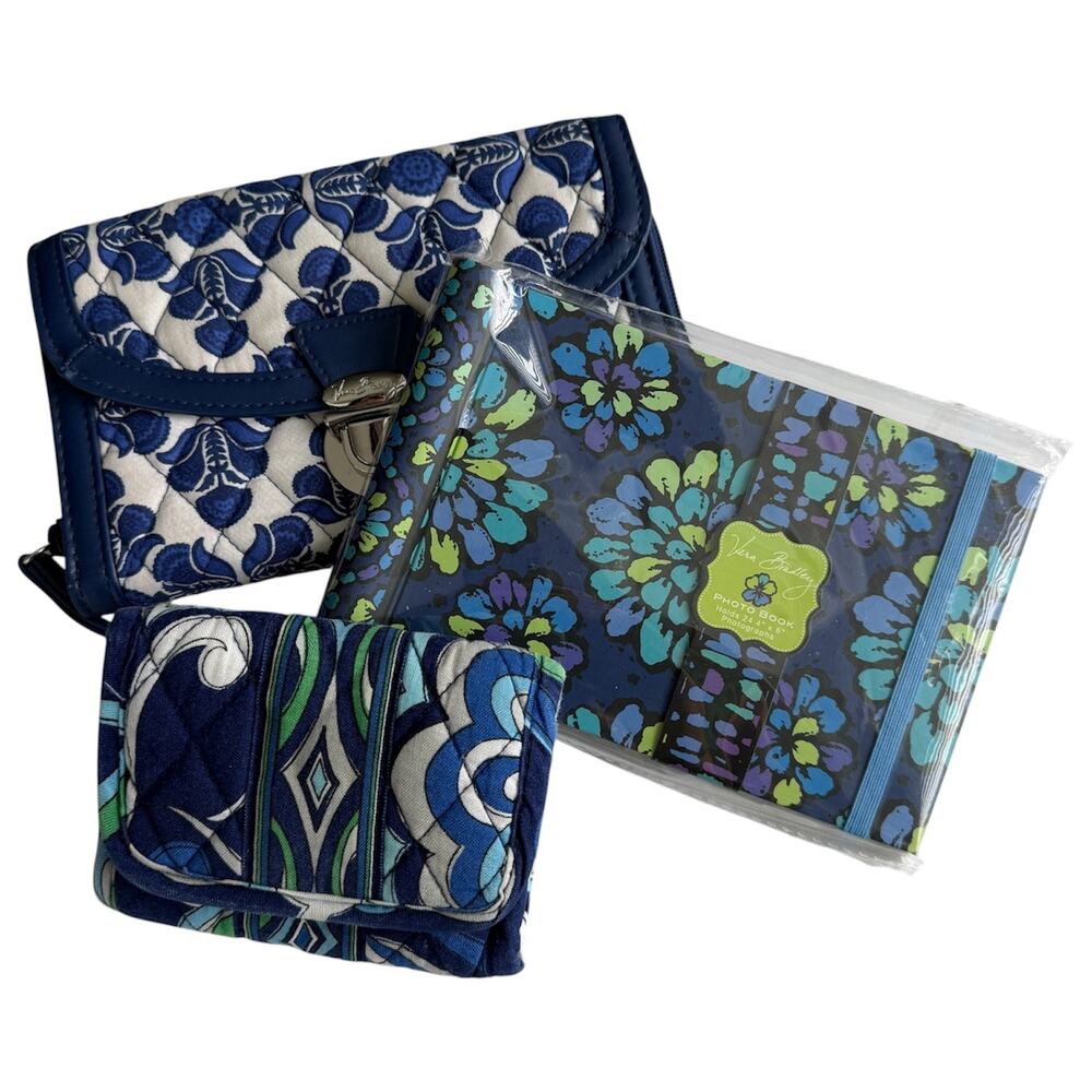 Vera Bradley Lot of 3 Wallets & Photo Book Cobalt Tile, Mediterranean Blue EUC